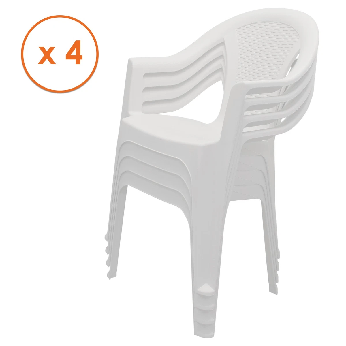 Silla de jardín aspecto ratán - Juego de 4 blanco - Silla de plástico de jardín monobloque