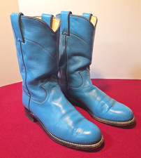 VTG Justin Roper Boots Womens 5.5 B Leather Teal Turquoise 90s MADE IN USA L3084