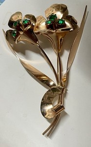 Authentic 1940’s CORO Lilly Brooch 4” Vintage Pin Sterling Silver Rose Gold Plated 19 G