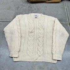 vintage john ashford hand knit pure wool beige heavyweight cable knit sweater
