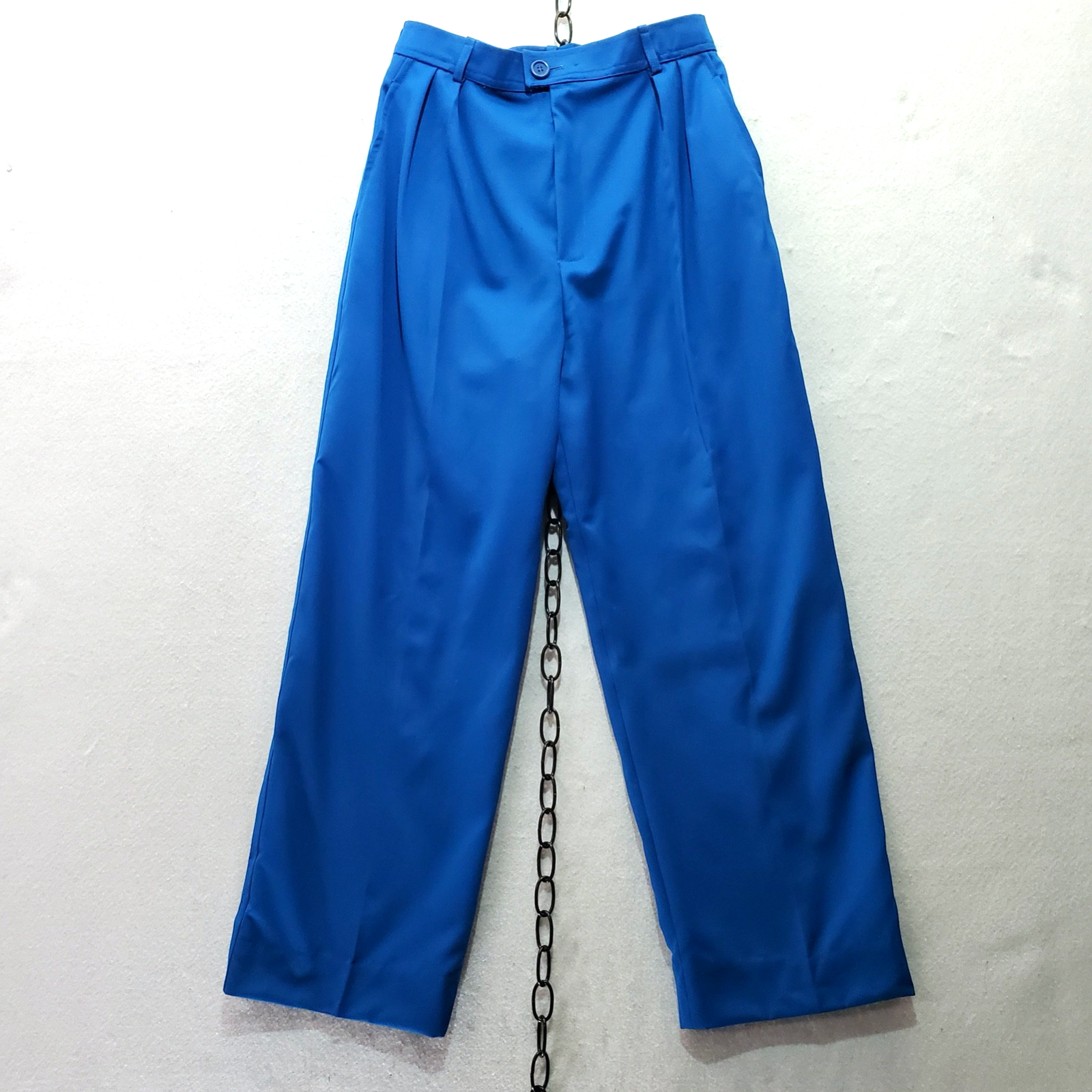 Pantalone donna blu anni 80 Yves Saint Laurent vita alta plissettato conico lana 38