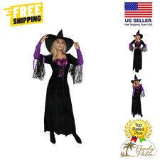 Enchanting Women's Wicked Witch Costume with Hat and Sleevelets for Halloween