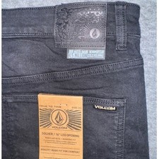 Volcom Mens Solver Modern Straight Stretch Denim Black Jeans Dark Wash 36x32 NEW