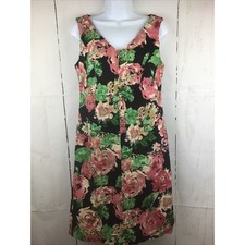 Talbots Stretch Black/Pink/Green Floral Sleeveless V-Neck Sheath Dress Sz. 6