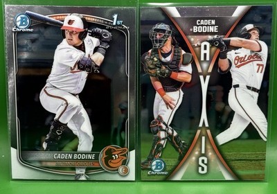 2025 Bowman Draft Caden Bodine 1st Bowman & Axis 2 Card Lot - Orioles/Rays