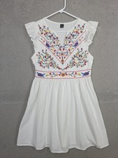 White Floral Embroidered Flutter Sleeve Dress Small Petite SP Shein Vacay