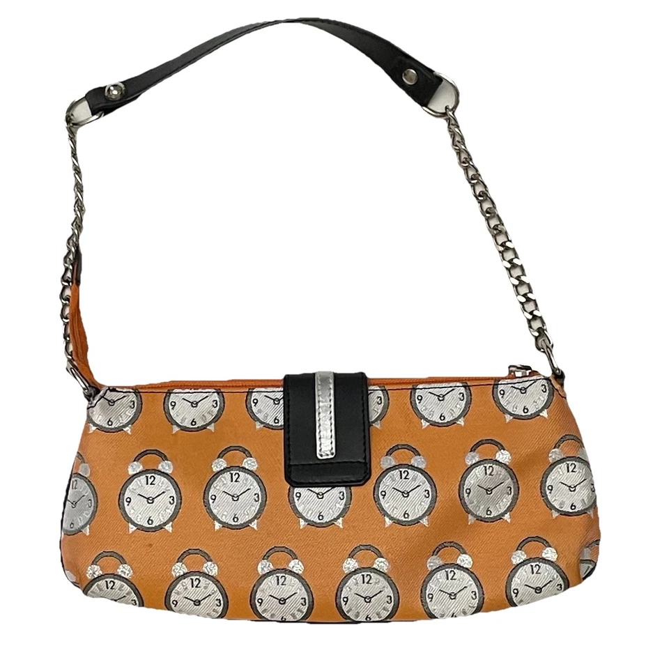Raro Braccialini Reloj Despertador/Tiempo Pequeño Naranja Bolso de Hombro Cartera Hecho en ITALIA Foto 3 de 4