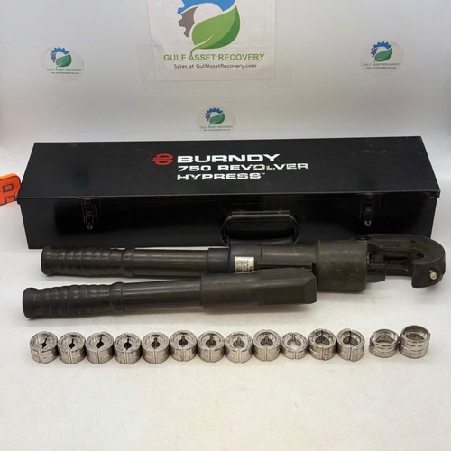 Burndy Y750-2 750 Revolver Hypress Crimping Tool w/ 14 Dies, Case (Used)