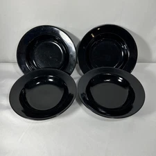 Large Pasta Bowls Black Set Of 4. Gloss Finish. 9 Inch. Vintage 80’s.