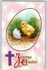 1912 Easter Little Chick Hatched Egg Cross Embossed Norwich CT Antique Postcard