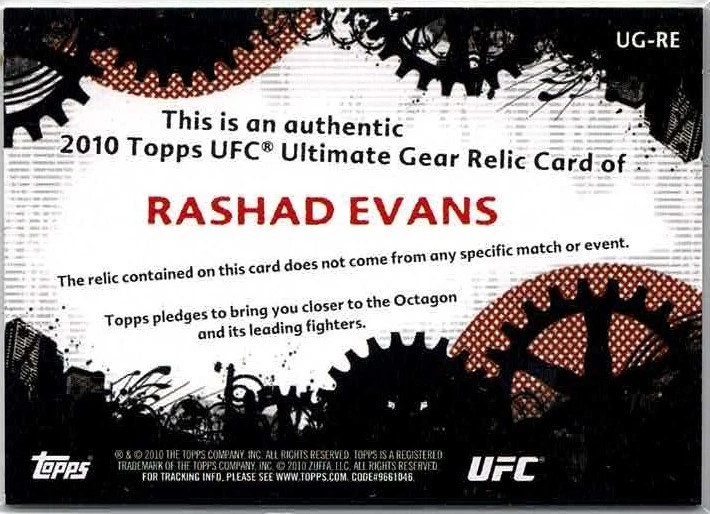 2010 Topps UFC Series 4 Rashad Evans Ultimate Gear Relic Card No. UG-RE - Image 2 of 2