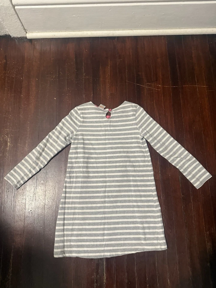 Girls Gymboree Dress Sz Medium 7-8Y, Gray & White Striped Long sleeve w/Flowers - Image 2 of 4