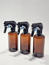 Empty Refillable Amber Spray Plastic Bottles Mist Setting 3 Count 16oz