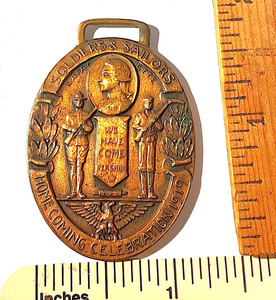 * KILLER * Antique Adv. Metal Watch Fob - 1919 SOLDIERS SAILORS Connellsville Pa