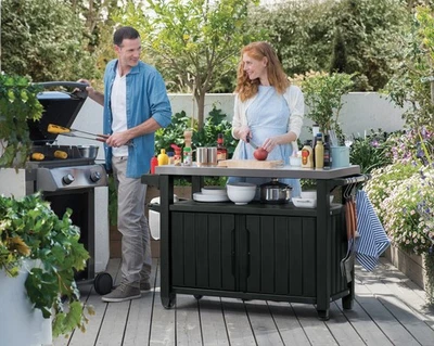 Original Keter BBQ Beistelltisch Unity XL Garten Tisch Grillen Garten Rolltisch