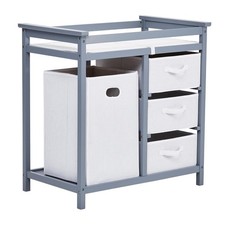 Baby Changing Table  Dresser Combo, W/ Laundry Hamper 3 Drawers Modern Nursery