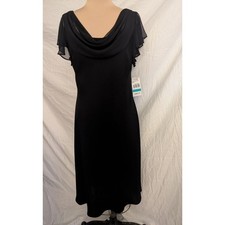 Vtg SL Fashions LBD Chiffon Drape Flutter Sleeve Womens Sz 16 Cocktail Black Tie