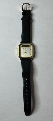 Vintage Timex Watch Mens 34mm Analog Digital Quartz Rectangle Gold Tone