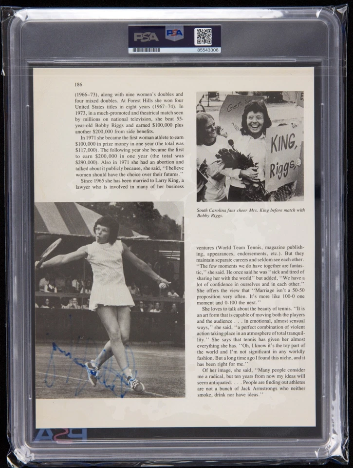 Billie Jean King Singed Encyclopedia Page (PSA) Tennis Auto Magazine Photo - Image 2 of 2