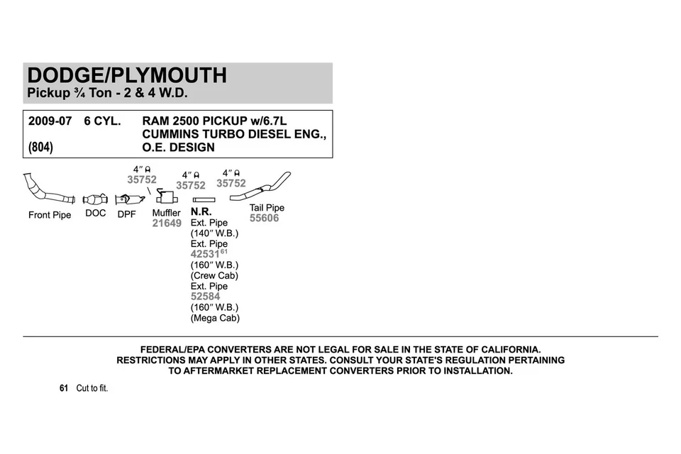 For Dodge Ram 2500 2007-2009 Walker 55606 Aluminized Steel Exhaust Tailpipe - Image 3 of 3