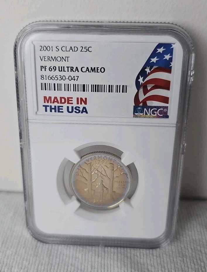2001-S Vermont Silver Quarter NGC PF69 Ultra Cameo Rainbow Toned Made In USA - Image 3 of 4
