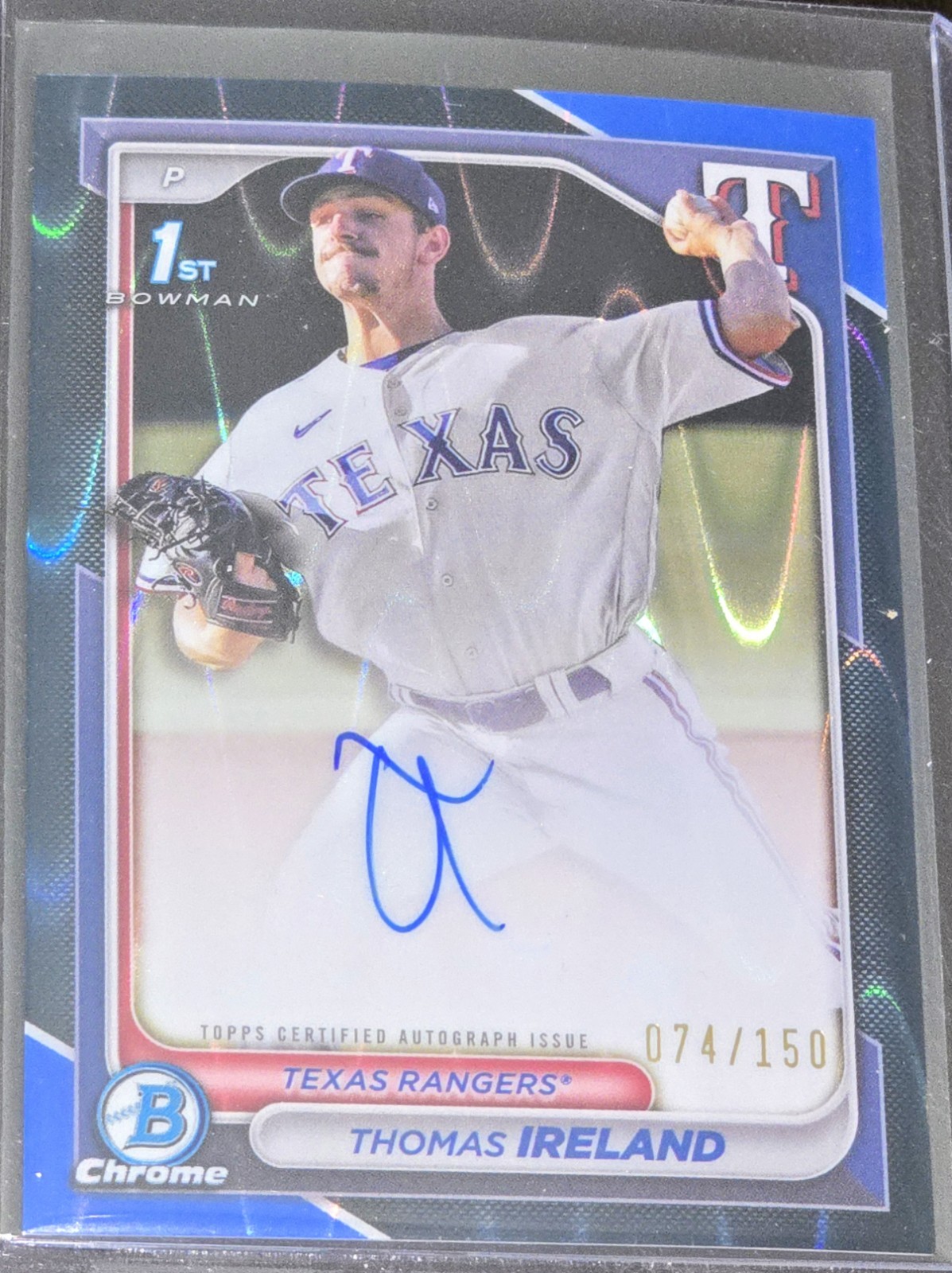 THOMAS IRELAND 2024 BOWMAN CHROME 1ST BLUE RAYWAVE REFRACTOR AUTO /150 Q5082