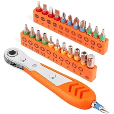 23pc 1/4 Ultra Low Profile Mini Ratchet Screwdriver Set – Tamper Resistant St...