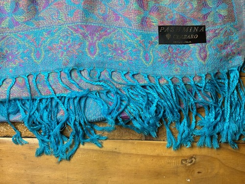 Pashmina Cerbaro Boho Multicolor Scarf Wrap Fringe Hem Florence Italy ~70”x 26” - Picture 5 of 9