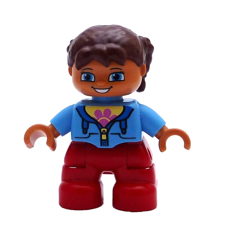 Lego Duplo Mädchen braune Haare rote Beine hellblaues Shirt Neu Kind - Bild 1 von 1