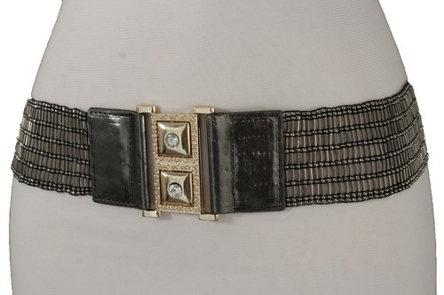 Women Grey Elastic Beads Waistband Fashion Belt Hip High Waist Timeless S M L - Picture 12 of 12