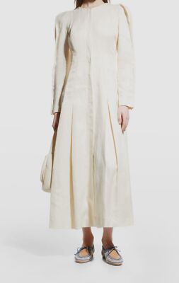 $3450 Gabriela Hearst Women's Ivory Edith Structured Linen Midi Dress Size 40