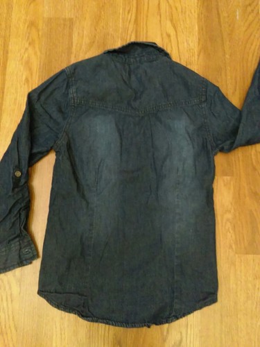 Wallflower Girls Denim Cotton Long Sleeve Flowers Button Shirt Pockets Youth 7/8 - Picture 2 of 11