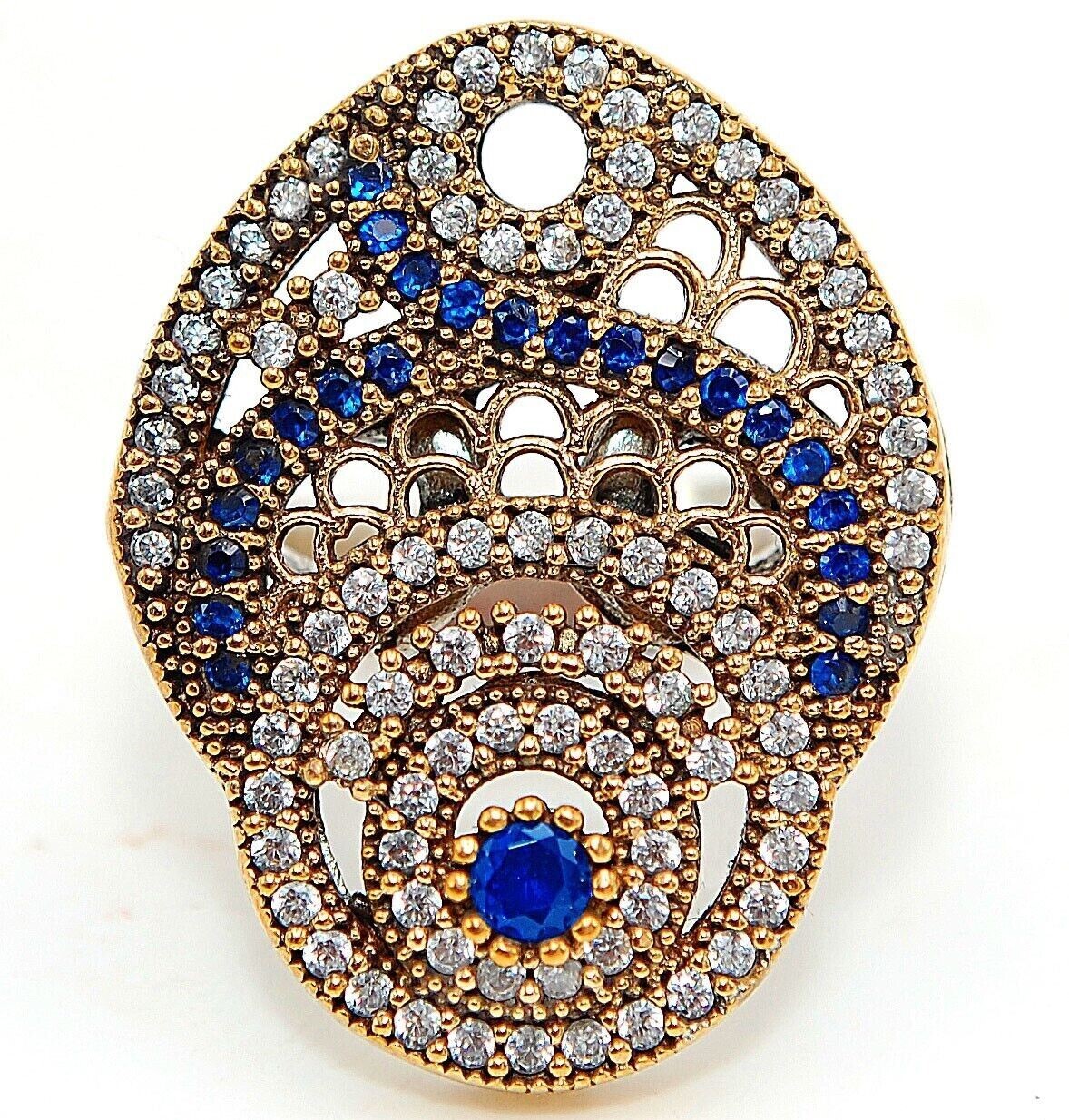 Ottoman Empire Inspired 2CT Treated Sapphire Sterling Silver Ring Size 7 H2-2