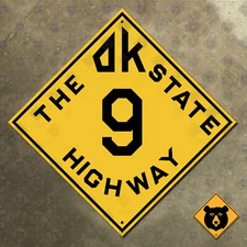 Oklahoma state route 9 Norman Lake Eufaula highway marker road sign 1924 16x16