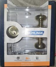 Schlage Bright Brass Keyed Entry And Dead Bolt  Door Knob FB50-V-PLY-605
