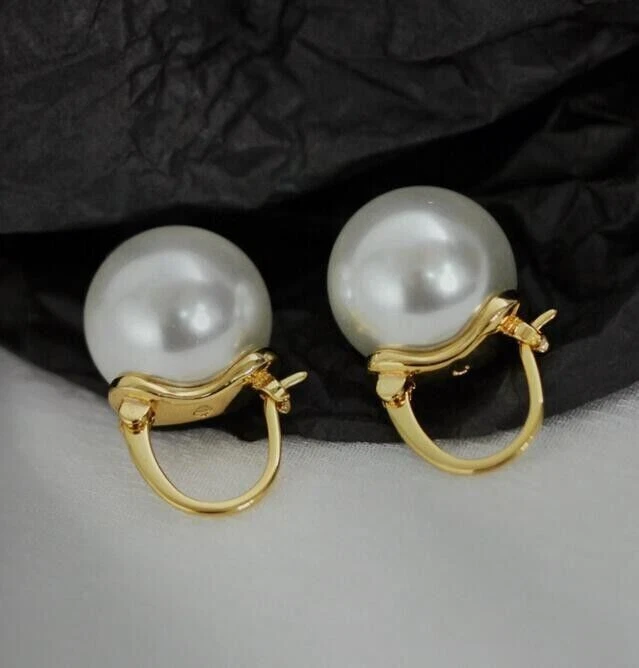 Huge AAA 16mm White South Sea Round Shell Pearl Earrings Nice Earrings 14k Gold - Image 4 of 4