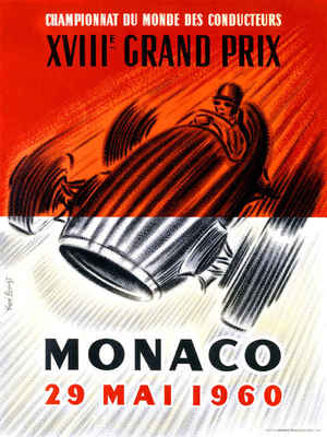 VINTAGE 1960 MONACO GRAND PRIX AUTO RACING POSTER PRINT 24x18 9MIL PAPER