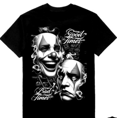 COMEDY & TRAGEDY T-shirt Smile Now Cry Later Good Times Bad Times Tee Men's New