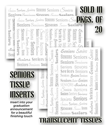 20 - Graduation Tissue Inserts - SENIORS TISSUES for your Grad Announcements 