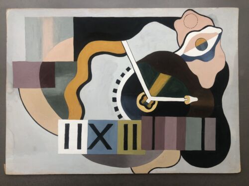 Tableau peinture moderne années 50 Abstrait Horloge dans Le Goût de Valmier - Afbeelding 1 van 5