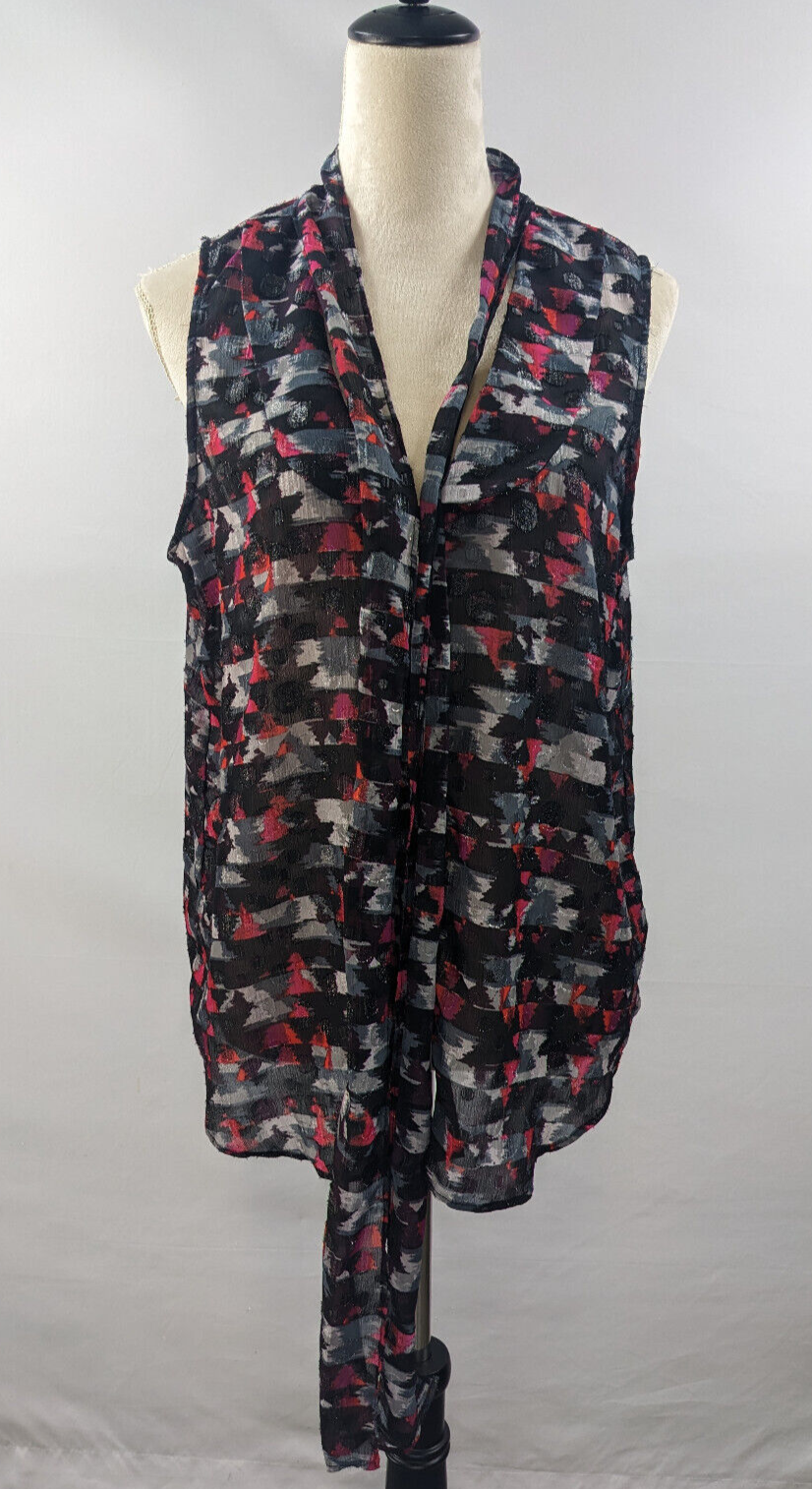 Kirna Zabete Target Black Red Metallic Tie Neck Sleeveless Blouse Size XL