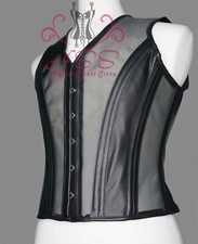 Men Corset vest Vintage Mesh Leather Waist coat Transprent  Party Corset Vest,