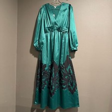 Anthropologie Nikasha Embroidered V Neck Satin Dress Size Small