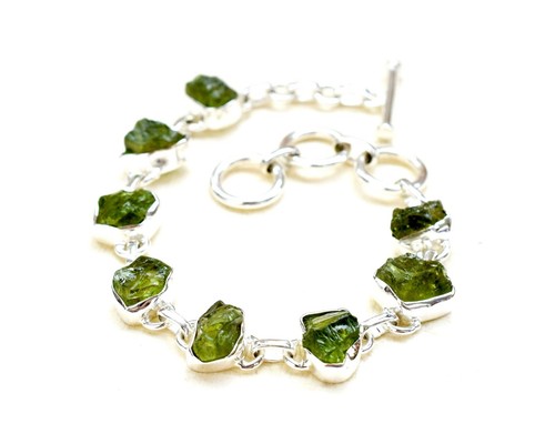 Natural Raw Green Peridot 925 silver Handmade Jewelry Bracelet, Christmas gifts - Picture 2 of 10