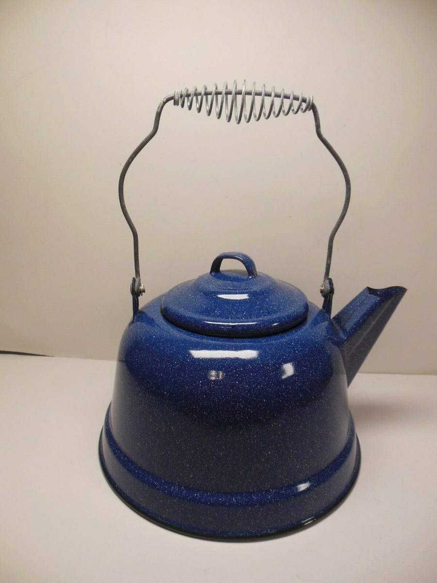 Enamelware TEA KETTLE COFFEE POT CUP Camping Blue Speck