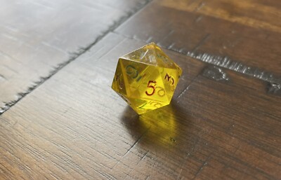 Vintage Gamescience D20 topaz Yellow Gem rpg ad&d dice 0-9 Twice Red / Black 80s