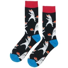NWT Ninja Cat Dress Socks Novelty Men 8-12 Black Crazy Fun Sockfly