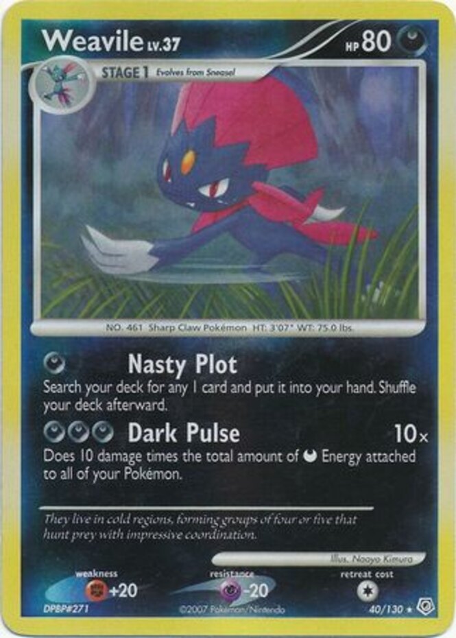 1x Weavile - 40/130 - Rare - Reverse Holo Heavily Played Pokemon Diamond & Pearl