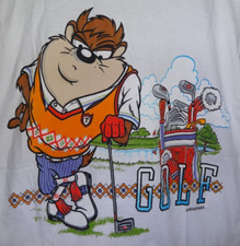 Vintage TAZ Looney Tunes GOLF Double Sided Single Stitch Shirt Sz L USA CHANGES
