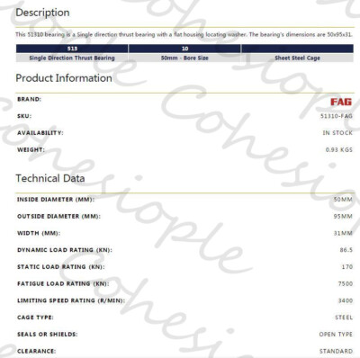 1PCS FAG 51310 Thrust Ball Bearings 50x95x31mm New | eBay